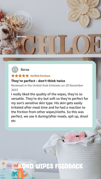 Koko Wipes: Dry Pure 100% Cotton Wipes | 2 pack