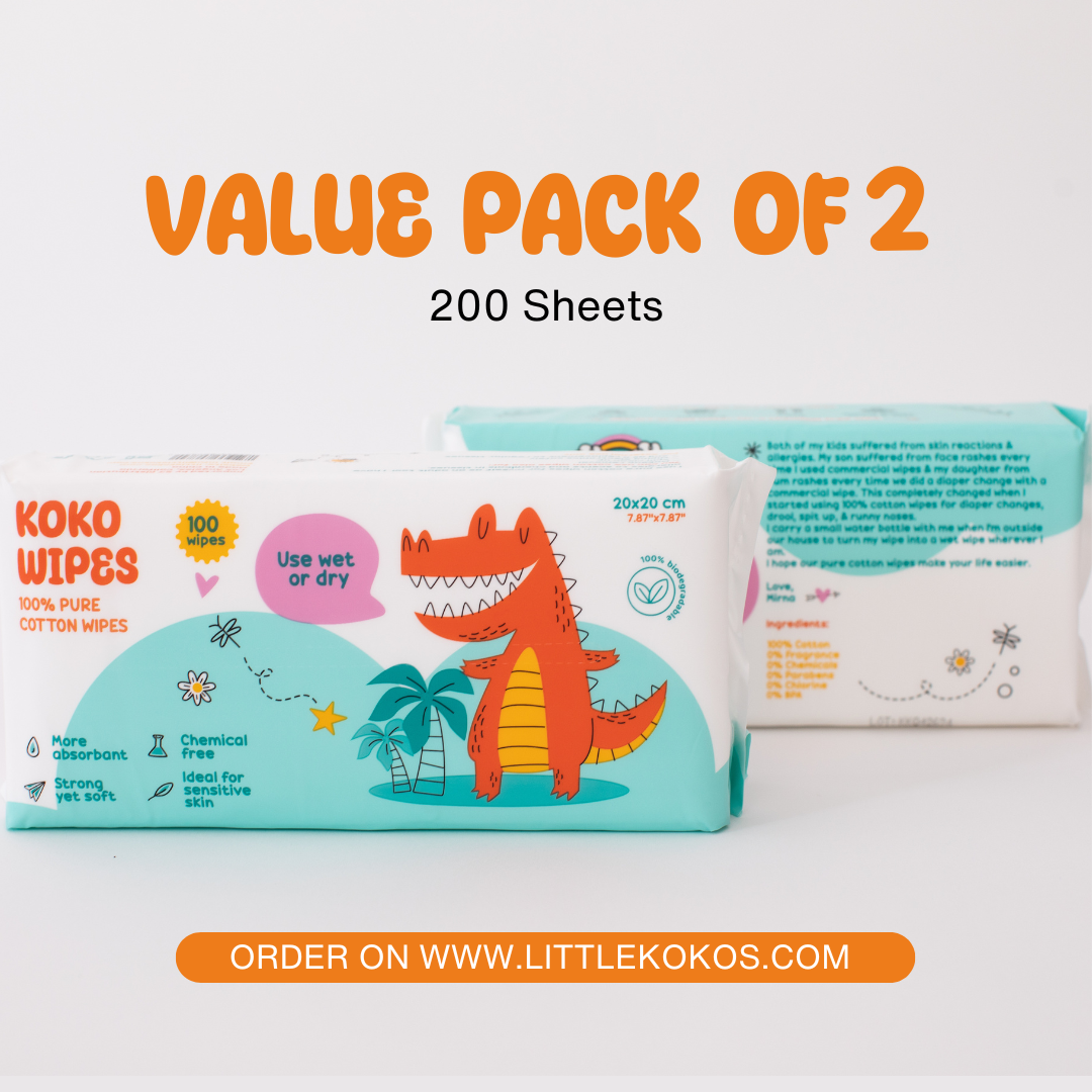 Koko Wipes: Dry Pure 100% Cotton Wipes | 2 pack