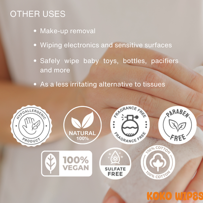 Koko Wipes: Dry Pure 100% Cotton Wipes | 2 pack