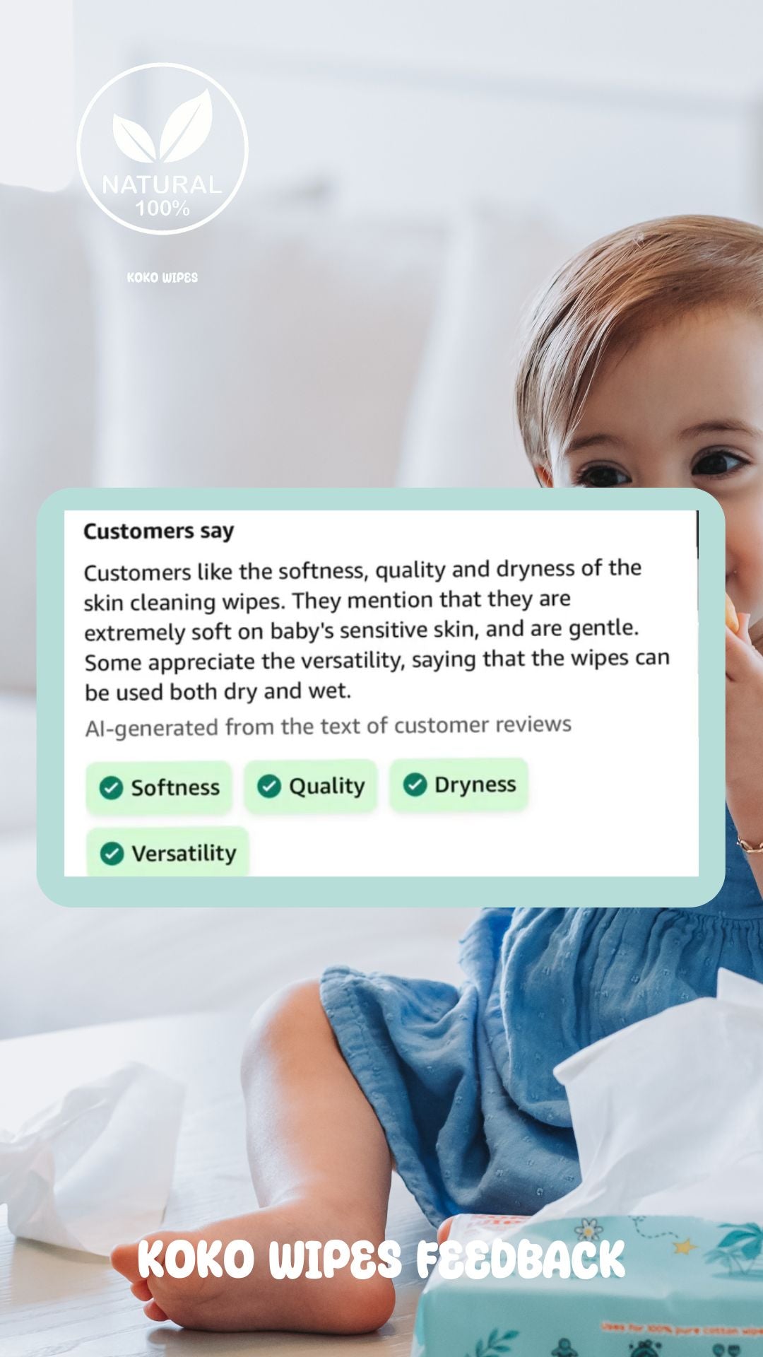 Koko Wipes: Dry Pure 100% Cotton Wipes | 6 pack (10)